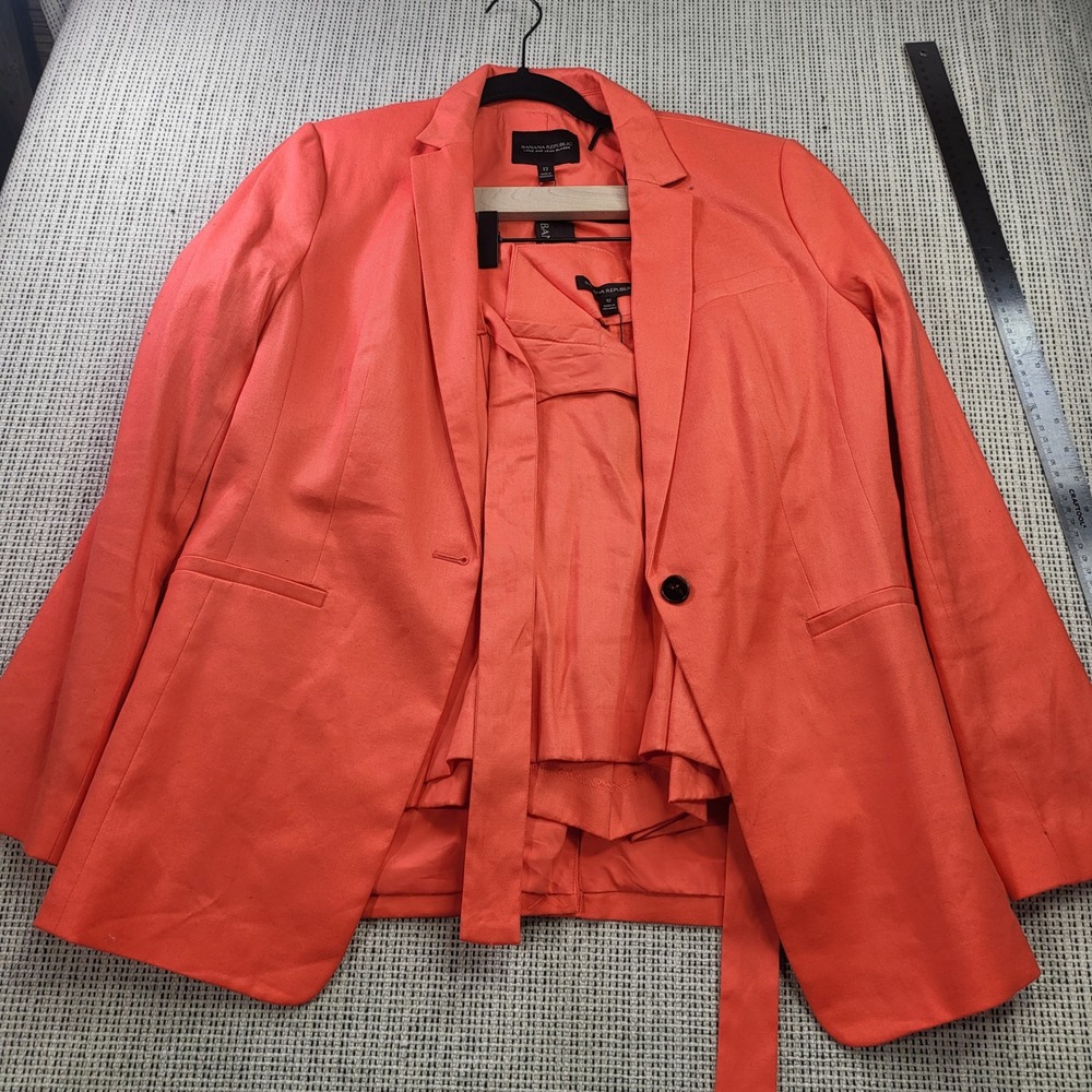Banana Republic Blazer Shorts Set Womens 12 Orange Long and Lean Linen Blend NEW